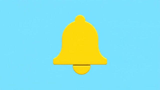 Yellow bell icon on light blue background, notification symbol, for website or app UI, overlay effect, isolated 