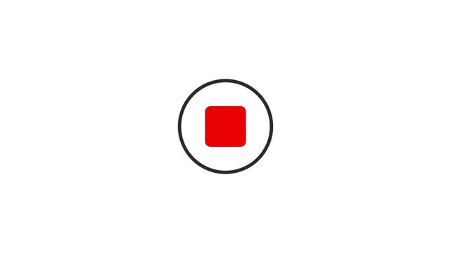 start and stop recording button animation, click red circle to start, transparent background