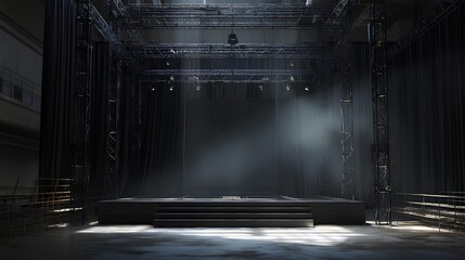 The Stage Beckons: An empty stage bathed in dramatic lighting, evoking anticipation and the promise of a performance. This versatile space is ready to host a myriad of creative expressions.