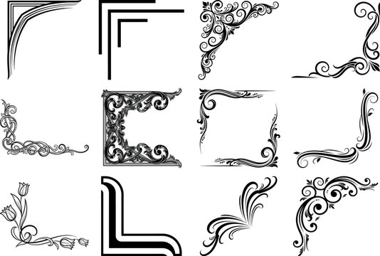 Collection of ornate corner designs isolated on transparent background