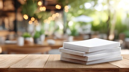 A Stack of Books on Wooden Table: A stack of blank books on a wooden table, in an inviting atmosphere, beckoning the reader to open a new chapter and enter the world of knowledge and imagination.