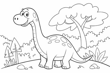 Naklejka premium kids coloring page, dinosaurs brontosaurus, cartoonish, friendly, thick outlines, no color