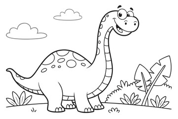 Fototapeta premium kids coloring page, dinosaurs brontosaurus, cartoonish, friendly, thick outlines, no color
