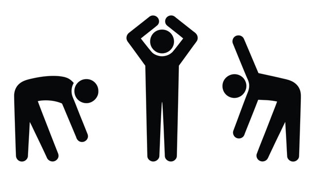 People Performing Stretching Exercises Silhouette Illustration Representing Fitness, Warm Up Routine, Physical Activity and Healthy Lifestyle