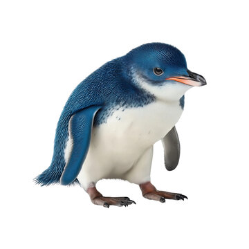 Little blue penguin with blue and white feathers bird isolated on a transparent background