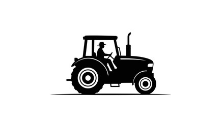 Agricultural tractor vehicle silhouette, isolated white background © UDIN