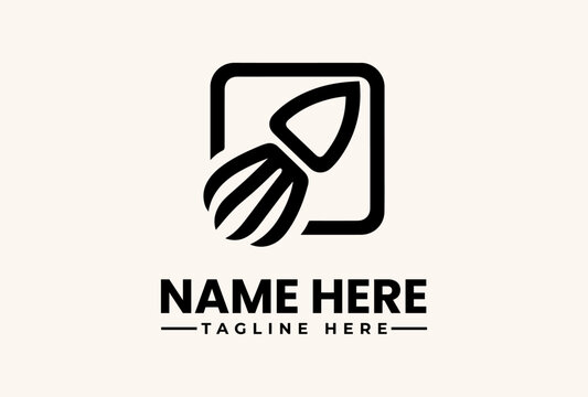 A minimalist logo design featuring a stylized leaf within a square icon on a clean white background, with space for a custom name and tagline.