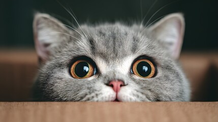 Sweet cartoon cat peeking out of a storage box, charming expression