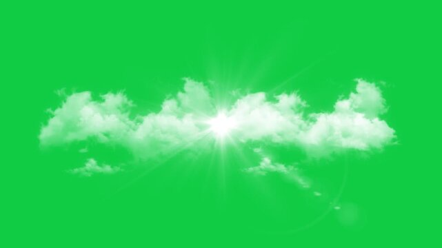 sun rays and clouds with bokeh lights flare glowing on green screen background animation,chroma key summer sunburst flicker rays isolated motion design element
