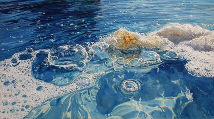 Close-up view of water, bubbles, and light