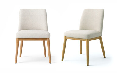 Modern fabric chair on a clean white background in frontal and three-quarter views, neutral colors. Мminimal product image ideal for furniture catalogs, interior branding and contemporary design.