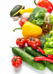 Fresh vegetables forming a healthy vegan food composition