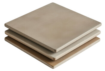 Fototapeta premium Stack of four beige square tiles from an angle ceramic isolated on a transparent background