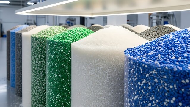 Plastic Pellets in Industrial Storage Facility.