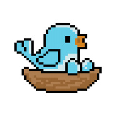 Obraz premium Blue Bird Sitting In Nest Pixel