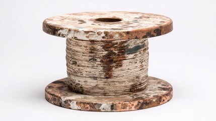 Wooden spool with a painted, layered, and aged look