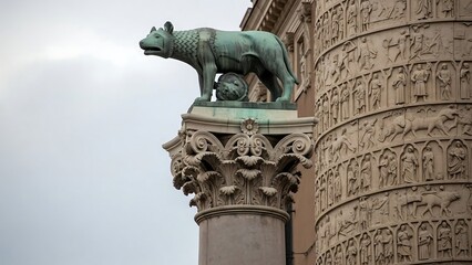 Bronze Boar Statue on Column Rome.
