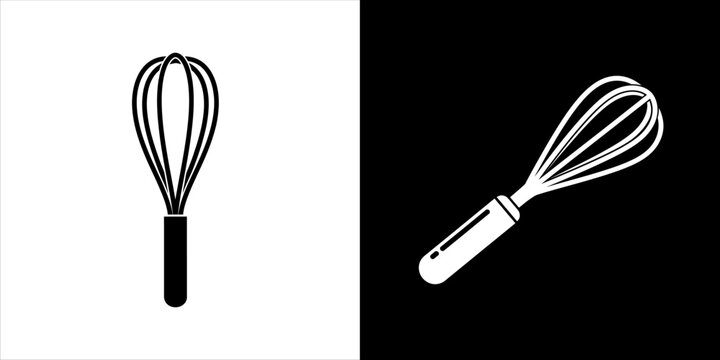 Black and white vector icon of a classic kitchen whisk for culinary use