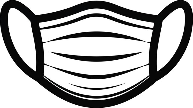 A simple black and white line drawing of a protective face mask, symbolizing health and safety