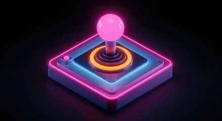 Neon lit arcade joystick on a futuristic control panel