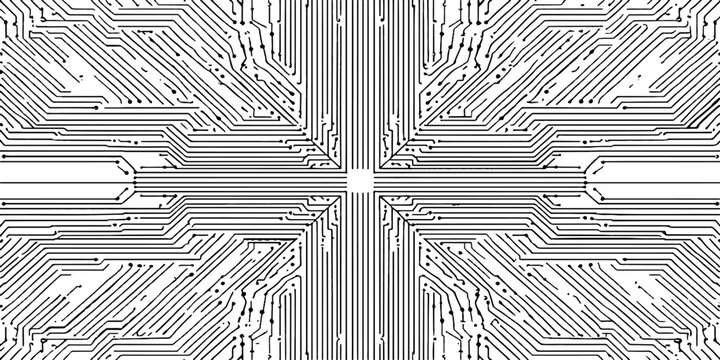 Abstract electronic circuit board design featuring a seamless digital pattern of computer technology lines and microchip textures on a vector illustration motherboard background