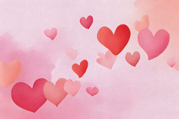 Colorful hearts float on a soft background in a creative design for love themes and celebrations in bright shades of pink