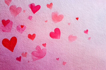 Hearts in shades of red and pink on a light background with a soft gradient design for romantic themes and celebrations