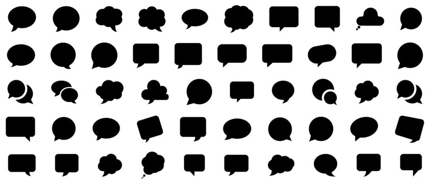 Collection of speech and thought bubble. dialog clouds, text boxes, message balloons, communication elements, graphic asset.