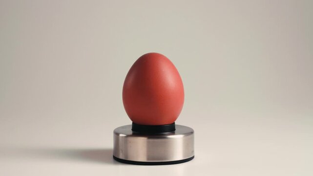 Close up of egg on egg piercer. An egg piercer pierces the air pocket of an eggshell with a small needle to keep the shell from cracking during hard-boiling. High quality 4k footage