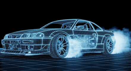 Wireframe Car Drifting on Road. © HENI