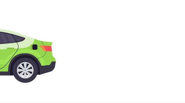 Green Electric Car Vector Illustration Isolated on White Background | Modern Flat Design EV Sedan Vehicle motion graphic for Sustainable Transport and Charging 