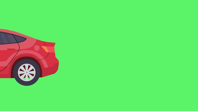 Red Electric Vehicle (EV) Motion Graphic Animation Element. Flat vector sedan with lightning bolt icon for sustainability and eco-friendly design.
