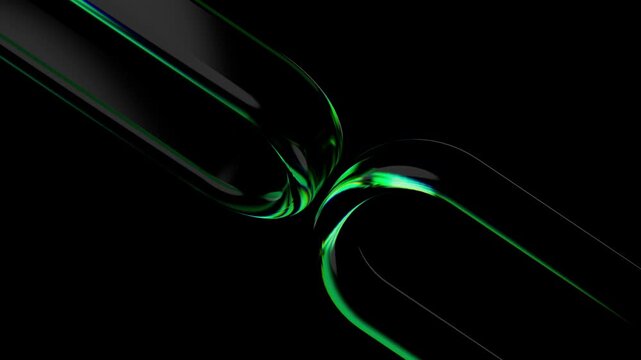 Abstract 3D Glass Loop with Neon Green Glowing Edges on Black Background 4K