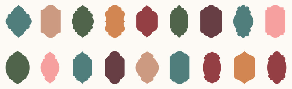 Islamic window silhouette shape collection. Colorful arbic window frames. Arabic, muslim architecture frame