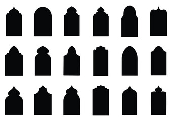 Set of Islamic shape window frame in flat style. Islamic door and window shape. mosque gates and window frame