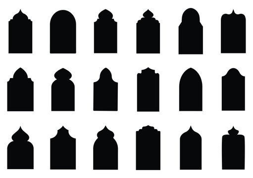 Set of Islamic shape window frame in flat style. Islamic door and window shape. mosque gates and window frame