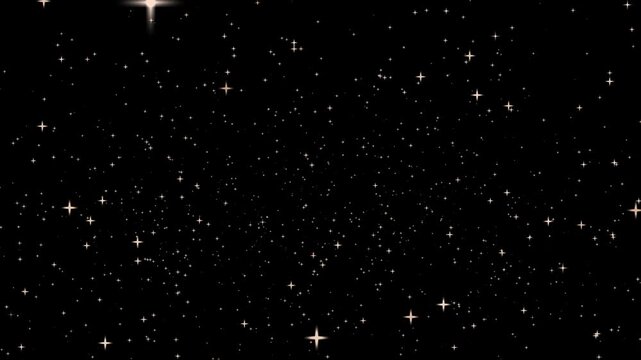 Golden Twinkle light stars blink looping animation. Twinkle light stars blink. Night starry skies with twinkling or blinking stars. Glittering night sky star dust falling animation on black background