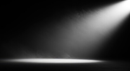 A dramatic, focused beam of white light cuts through a dark, hazy, textured background, creating sharp contrast and deep shadows ,strong ,concentrated ,bright