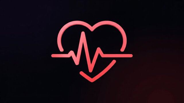Neon pink heart rate icon with ECG line, for medical or healthcare concept, overlay effect or website element, Isolated 