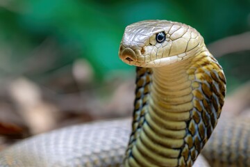 Fototapeta premium Majestic king cobra among forest leaves