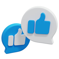 Obraz premium 3D Blue And White Thumbs Up Social Media Chat Bubble Reaction Symbol Icon