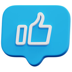 Obraz premium 3D Blue Outline Social Media Like Thumb Notification Bubble Icon