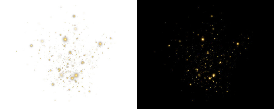 Gold dust on transparent background, scattered gold dust, glitter light effect,sparkling overlay	