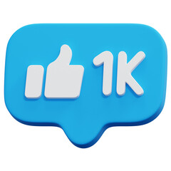 Obraz premium 3D Blue Social Media Like One K Notification Bubble Icon