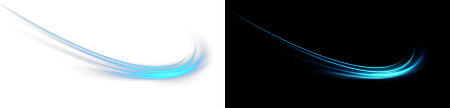 Blue Neon Light Trail Overlay with Glowing Abstract Wave Effect