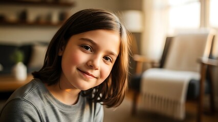 Young Girl Smiling in Living Room.