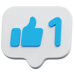 Obraz premium 3D White Social Media Like One Notification Bubble Icon
