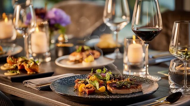 Delicious food on a table setting.