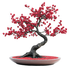 Red blossom bonsai tree isolated [Transparent Background PNG].