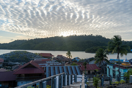 Bajo fishermen village of Pulau Papan Malenge Sulawesi Indonesia at sunset